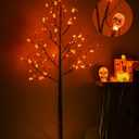 Halloween Tree, 6FT Black Spooky Outdoor Lighted With 96LED Orange Lights and 24 Pumpkin Ornaments for Halloween Christmas