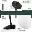 LMS 10 Inch Globe Pendant Lights, Matte Black Mid Century Kitchen Island Light Fixtures with White Globe Glass Shade, Adjustable Hanging Rod, Bar Kitchen Bedroom, LMS-186PL-BKW-10, 10" White Glass, 1 pack