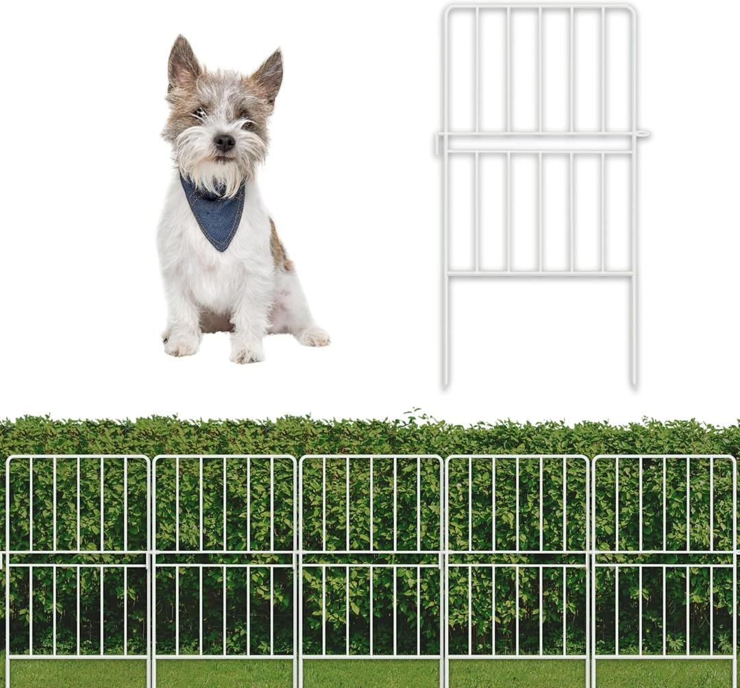 ShopLaLa Garden Fence Border (10 Panels) 12in(L) x 24in(H) Decorative Animal Barrier Fencing for Dogs with Classic Design, Rustproof Metal Wire Flower Bed Edging Yard Landscape Outdoor White Fences