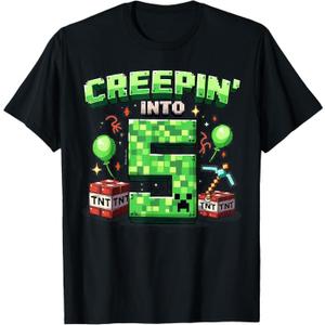 It's My 5th Birthday Boy Gamer Creepin’ Into 5 Gamer Pixel T-Shirt, XS