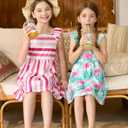 PATPAT Multipack Girl Toddler Dresses Sleeveless Flamingo Striped Toddler Casual Dresses, 3-4 Y