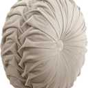Lush Decor Round Pleated Soft Velvet Decorative Throw Pillow, 1 Count, 15" Diameter, Taupe - Neutral Plush Round Pillow, Seat Cushion, Decorative Pillows For Bed, Couch, Or Chair