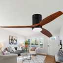 52 Inch Low Profile Ceiling Fans with Lights and Remote Control, Flush Mount Ceiling Fan with Lights, 3 Blades Solid Wood Hugger Easy Installation for Living Room, Bedroom, Farmhouse, Indoor (Dark Walnut)