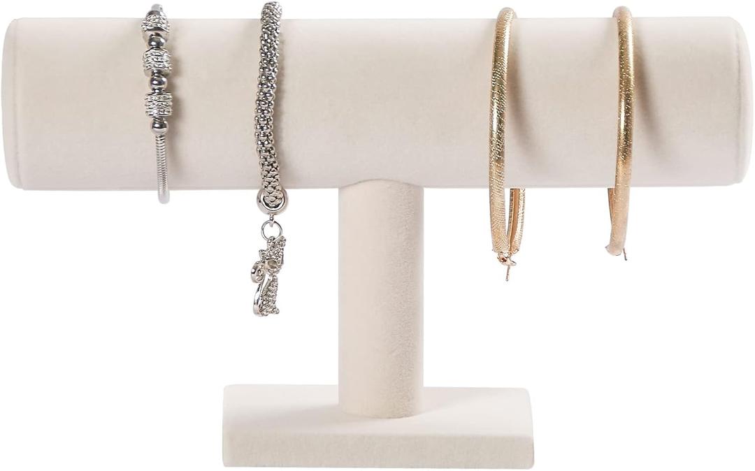 Pangkeep Bracelet Holder,Bracelet Organizer Display Stand,Velvet T-bar Jewelry Display Stand for Selling (Beige)
