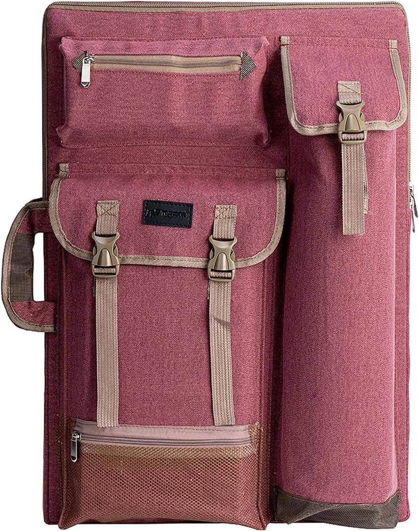 TRANSON Art Portfolio Case Artist Backpack Canvas Bag Large 26 x 19.5 (Brownish Red)