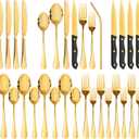 Astercook 24-Piece Silverware Set with Steak Knives Gold Flatware Set for 4 Food-Grade Stainless Steel Cutlery Set Mirror Polished Utensils Set Include Spoons and Forks for Home Gifts for Women