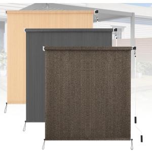 Kokorona Outdoor Roller Shades 6' W x 6' L (72" W x 72" H), Cordless Patio Shades Roll Up Outdoor, 90% UV Protection Outside Sun Shade Roller Blinds Cloth for Porch Pergola Balcony Windows, Mocha