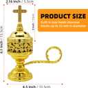 Solid Brass Color Incense Burner with Cross Lid - 6 Inch Charcoal Censer for Catholic Church, Home Altar - Thurible for Frankincense, Resin, Bakhoor