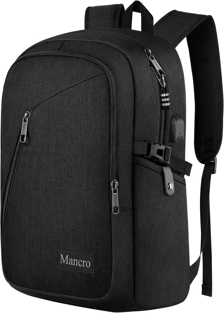 Mancro Laptop Backpack for Travel 17.3 in Anti-Theft Business Backpack Large Travel Computer Bag Daypack Work College Bookbag for Men Women, Black