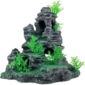Aquarium Decoration Large and Tall for Fish Tank Rock Thematic Ornaments Aquarium Mountain View Stone Ornaments Aquarium Decor Tree House Cave Fish Tank Decorations - Large