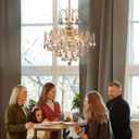 Q&S Modern Gold Crystal Chandelier Amber Crystal Pendant Light 6 Lights for Bedroom Dining Room Entryway Hallway Office Bathroom UL Listed