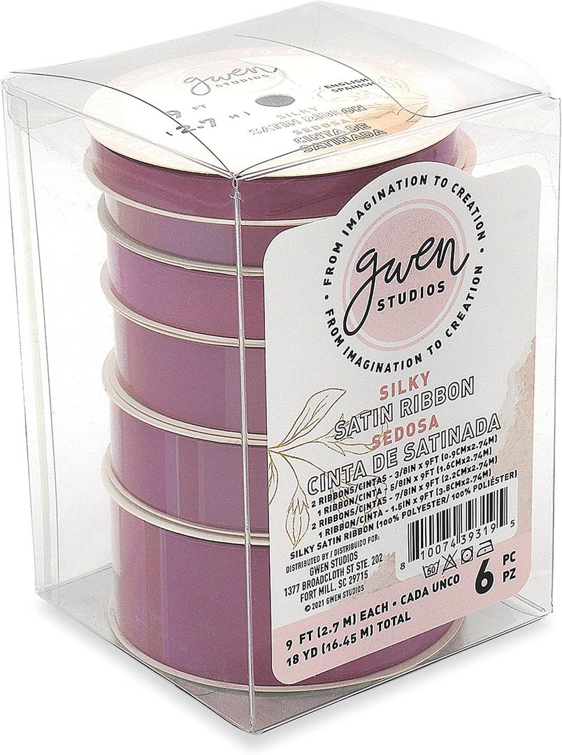 Gwen Studios Plum Purple Silky Satin Ribbon Set, 4 Widths, 18 Yards