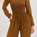 KIRUNDO Jumpsuits for Women Dressy Casual One Piece Long Sleeve Wide Leg Long Pant Rompers With Pockets 2025 Fall Outfits (S)