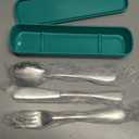 Unique Bargains Flatware Sets Dishwasher Safe Waist-Designed Spoon Fork Chopsticks 3-Piece Set with Box Deep Green Silver Tone 9.33"x2.36"x2.36" 1 Set