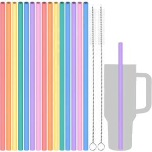 Tomorotec 15PCS Reusable Silicone Drinking Straws w/ 2 Brushes, Fit for Stanley Tumbler 40oz 30oz 20oz, 12" Long Customizable for Various Drinkware, Dishwasher Safe, BPA-Free, Safe for Teeth (Rainbow)