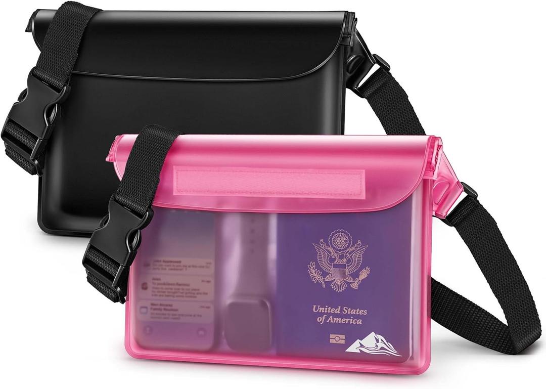 HEETA Waterproof Fanny Pack, Waterproof Pouch Dry Bag 2/3/4 Pack for Phone Passport Purse, Adjustable Waist Strap for Swimming Kayaking Boating Paddle Board Accessories Cruise Beach Camping Essentials (Black & Pink)