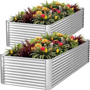 FRIZIONE 2pcs Tall 8x3ft Galvanized Raised Garden Bed Outdoor,Above Ground Garden Bed for Vegetable,Metal Raised Beds for Flower,Steel Raised Beds for Gardening