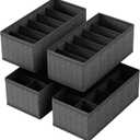 4 PACK Sock Underwear Drawer Organizer Dividers, Collapsible Cabinet Closet Storage Boxes for Clothes, Socks, Lingerie, Underwear, Tie, Belt