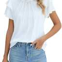 Blooming Jelly Women Dressy Casual Tops Business Work Blouses Summer Shirts Short Sleeve Crew Neck Outfits 2025, White, M