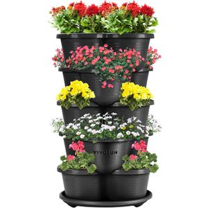 VIVOSUN 5 Tier Vertical Gardening Stackable Planter for Strawberries, Flowers, Herbs, Vegetables, Black (1 Pack)