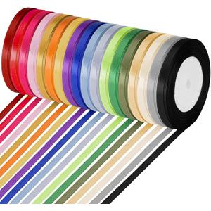 ABSOFINE 18 Colors Satin Ribbon Polyester, 1/4 inch Solid Fabric Ribbon Roll for Gift Wrapping, DIY Crafts, Wedding Christmas Birthday Party Decorations