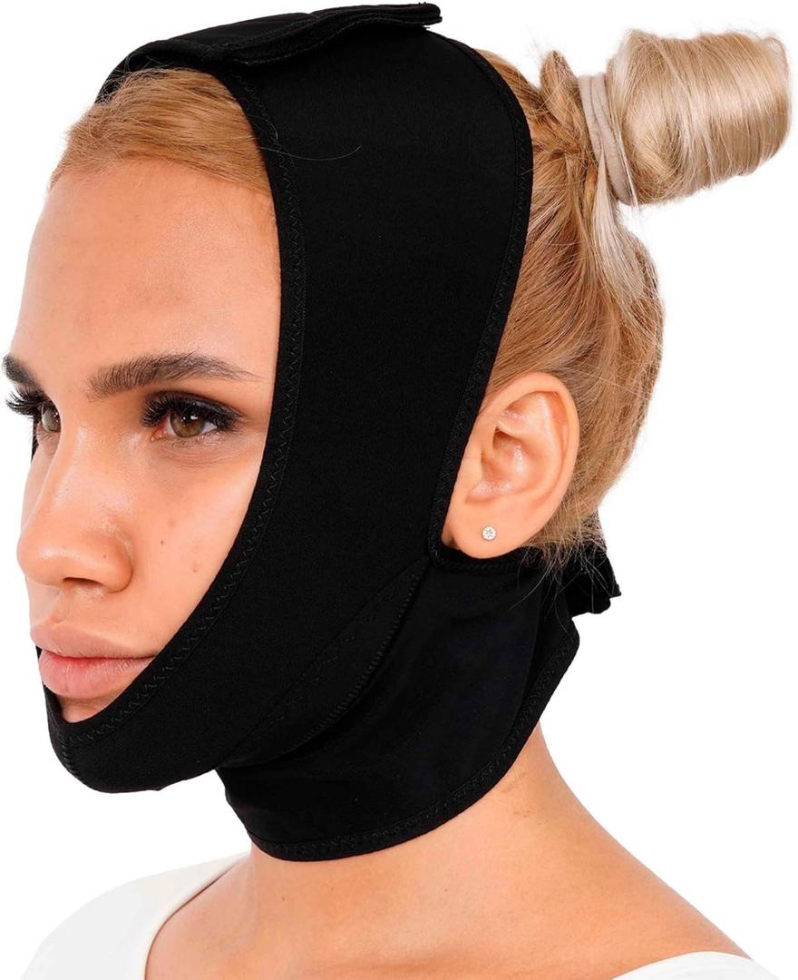 invera Chin Compression Garment After Liposuction Surgery, Neck Cover Strap Bandage (Large (Pack of 1), Black)