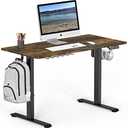 SHW Electric Height Adjustable Sit Stand Desk with Hanging Hooks and Cable Management, 48 x 24 Inches, Black Frame and Rustic Brown Top