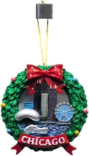 Chicago Wreath Sparkle Hanging Ornament