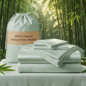 Real 100% Viscose Derived from Bamboo Sheets Set Queen Size, Cooling & Silky Soft for Hot Sleeper, Luxury with Breathable & Moisture Wicking Fabric, 18" Deep Pocket with Corner Straps (Sea Glass, Q)