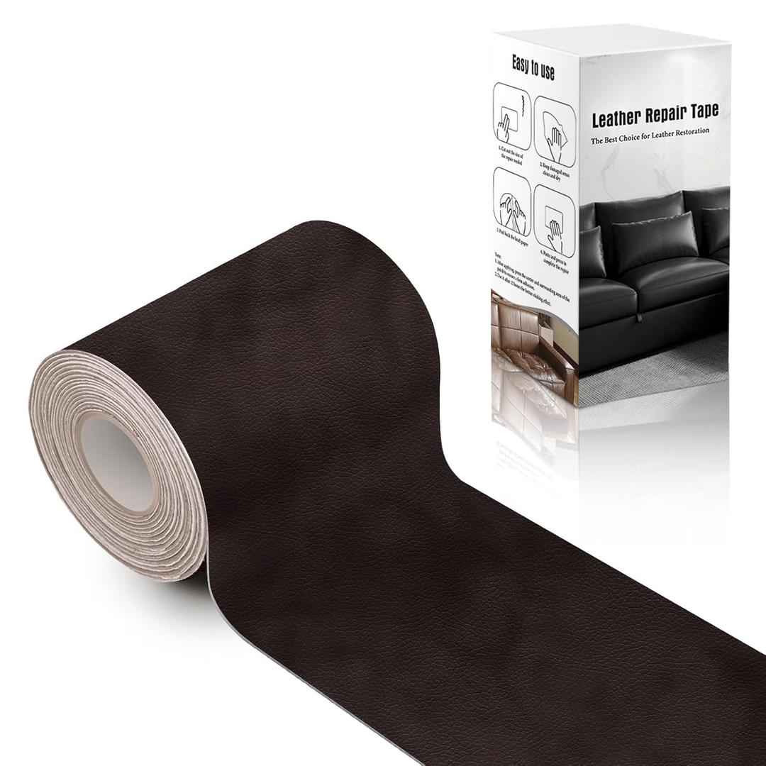 Self Adhesive Leather Repair Patch, 4 x 60 inch Leather Repair Tape, Leather Patches for Furniture, Vinyl Repair Kit for Couches, Boat Seats, Furniture, Cars(Dark Brown 2.0)