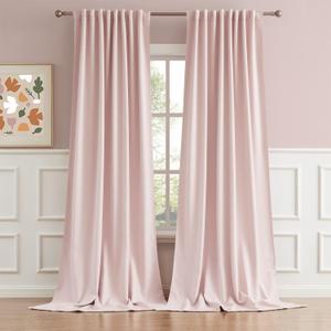 DUALIFE Solid Back Tab and Rod Pocket Curtains - Baby Pink Curtains Panels for Girls Room Nursery Thermal Insulated Blackout Window Drapes for Living Room, 52x132 Inch, 2 Panels