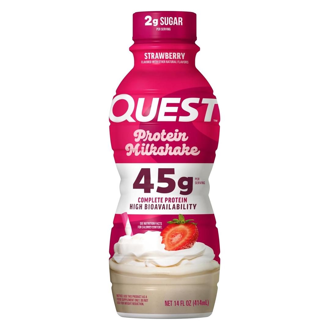 Quest Nutrition Protein Milkshake, Strawberry, 45g Protein, 2g Sugar, High Protein, Low Sugar, Gluten Free, 1 Count (EXP 09/16/26)