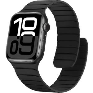 Magnetic Silicone Bands Compatible with Apple Watch 42mm(Series 11/10) 41mm 40mm 38mm, Sport Wristband for Men Women Compatible with iWatch SE Series 11 10 9 8 7 6 5 4 3, Black