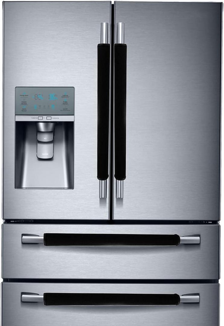 Miaowater 4 PCS Refrigerator Door Handle Covers Kitchen Appliance Decor Handles Anti-Skid Anti-Static Protector Fridge, Dishwasher Oven Keep Off Fingerprints,Food Stains (Black)