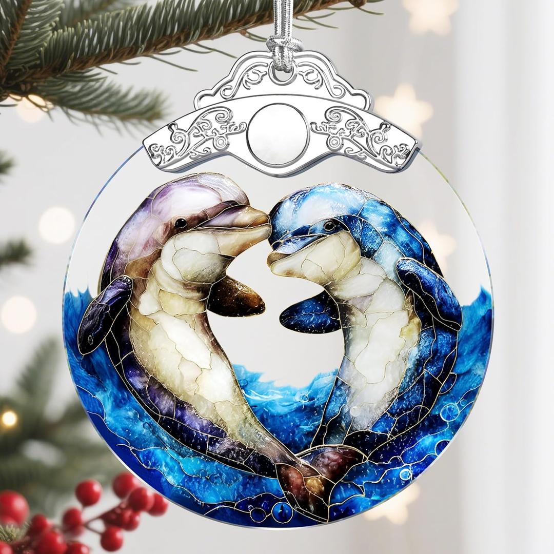 Christmas Ornament, Christmas Decoration, Stained Glass Ornament, Heirloom Keepsakes, Holiday Ornaments, Holiday Presents, Unique Xmas Gifts, Gift Exchange Ornaments, Gift Idea - Dolphin