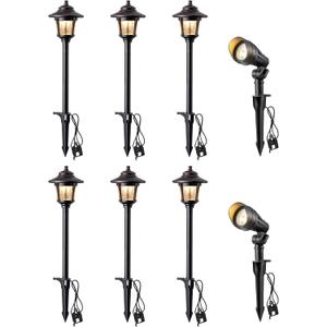 EDISHINE 8 Pack Low Voltage Landscape Lights Kit, 3W 120LM LED Pathway Lights & 3.2W 240LM Spotlights, 12V Outdoor Landscape Lighting with Connectors, Aluminum Landscape Light for Yard Path, Garden