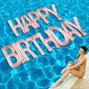 Happy Birthday Pool Float, Birthday Pool Party Decorations Inflatable Floating Letter Pool Party Balloons with Adhesive Pink Swimming Floats for Summer Birthday Party Backdrop Banner (Pink)