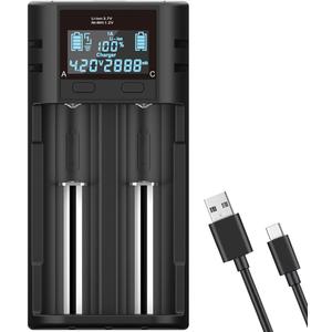 18650 Battery Charger, Ledorr Smart Universal Battery Charger with LCD Dispaly for 3.7V/3.6V Rechargeable Batteries Li-ion 2170 26650 14500 16340 18650, Ni-MH/Ni-Cd AA AAA C Batteries