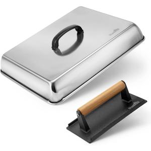Stanbroil Melting Dome & Grill Press Kit- Stainless Steel Basting Cover Cheese Melting Dome with Cast Iron Burger Bacon Press for Flat Top Griddle Grill Indoor/Outdoor