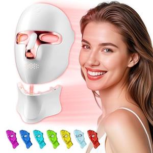 tinkoola Red Light Therapy Mask for Face & Neck, LED Face Light Therapy, USB C Rechargeable, Infrared Mask for Home Working Travel Yoga (Blush)