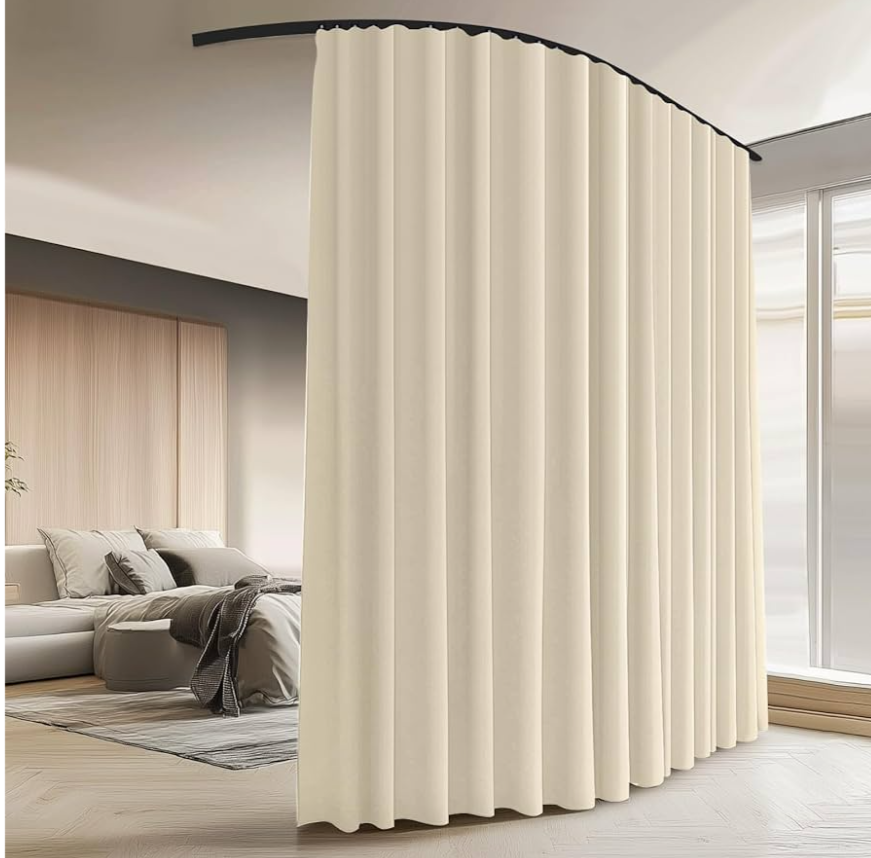 Room Divider Curtains with Ceiling Curtain Track Set Window Curtain for Bedroom,Living Room Total Blackout Thermal Insulated Privacy Ceiling Track Curtain W 15 × H 8 FT Light-Grey Drape