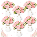Domensi 6 Sets Wedding Floral Centerpiece for Table Decor, Artificial Peonies Silk Flowers Bouquet with Flower Foam and Metal Vase Faux Floral Arrangement for Bridal Shower Tea Party (Light Pink)
