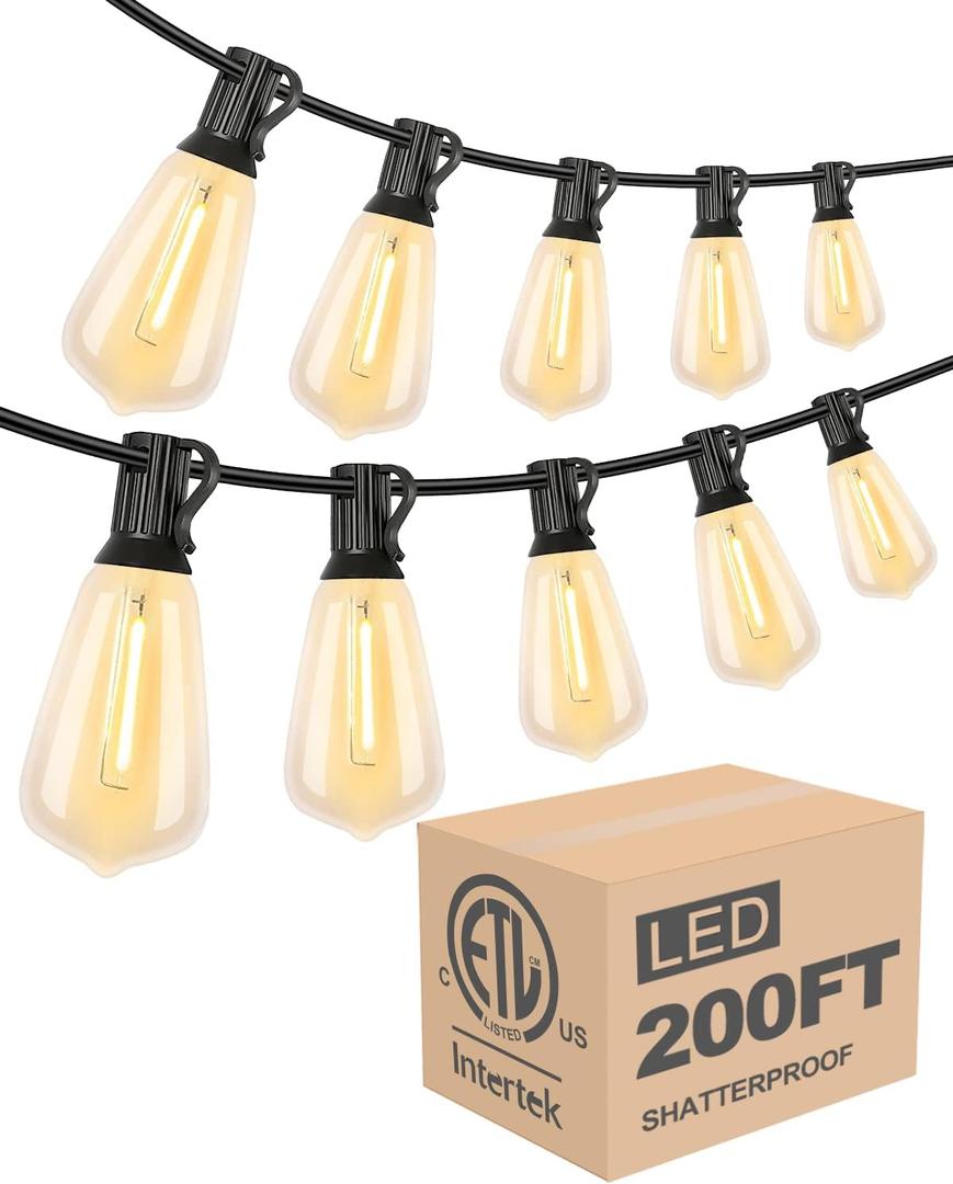 Lightdot LED Outdoor String Lights 200FT Patio Lights with 96 Shatterproof ST38 Vintage Edison Bulbs, Outside Hanging Light Waterproof for Porch, Deck, Garden, Backyard, Balcony, Dimmable