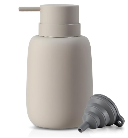 Ceramic Hand Soap Dispenser for Bathroom,16OZ Matte Dish Soap Dispenser for Kitchen Sink,Refillable Liquid Lotion Dispenser with Easy-to-Press Pump Rubber Paint (Grey)