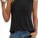 AUTOMET Womens Plus Size Tank Tops Summer Sleeveless High Neck Casual Trendy Loose Flowy Beach Shirt Vacation Outfits (X-Large, Black)