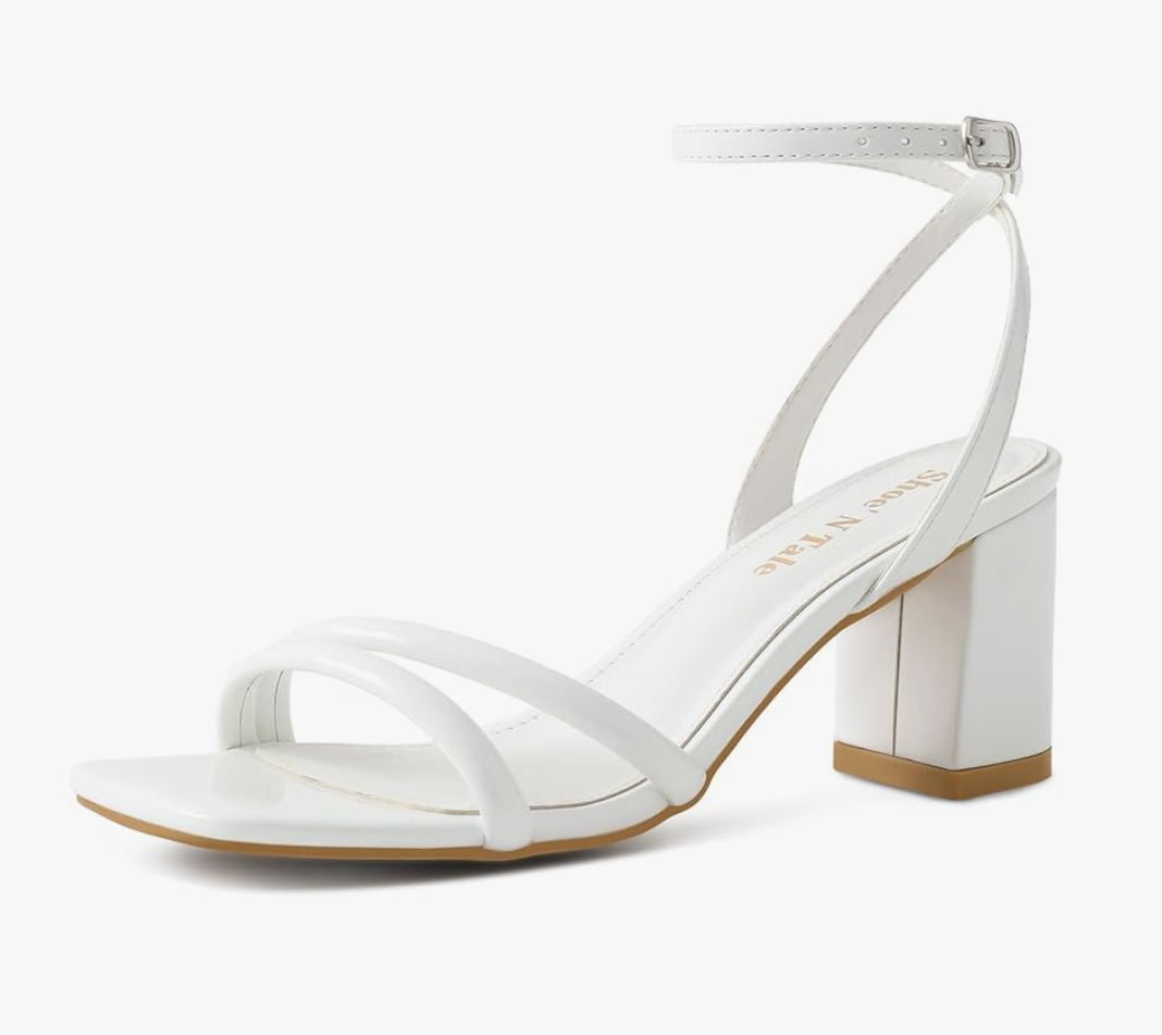 Shoe'N Tale Strappy Heels for Women Square Toe Chunky Block Heels Ankle Buckle Heeled Sandals, Size 7