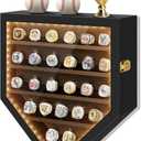 Championship Ring Display Case - 25 Ring Posts Baseball Ring Holder with LED Light, Baseball Ring Display Case, Wall Mount Wooden Shadow Box for Collection Sports Champion Rings, Baseballs