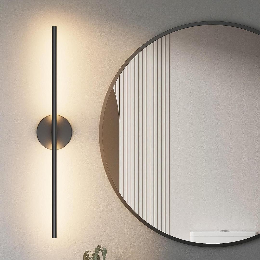 Black Wall Sconce for Bathroom 28In Hardwired Vanity Light Fixture 3000K Indoor Bathroom Sconce Over Mirror 360 Rotate for Living Room