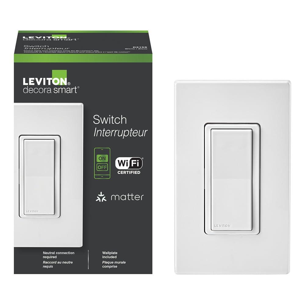 Leviton Decora Smart Switch, Wi-Fi, Works with Matter, Alexa, Google Assistant, Apple Home/Siri & Wired or Wirefree 3-Way, Neutral Wire Required, D315S-1RW, White