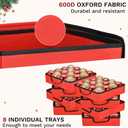 Christmas Ornament Storage Box, Organizer with 8 Removable Trays and Adjustable Dividers Holds 128 Pcs Decoration Balls, Dual Zipper for Christmas Ornament Storage (Red)